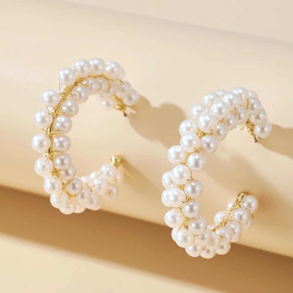 Cluster of Pearls Hoops Trendy Earrings